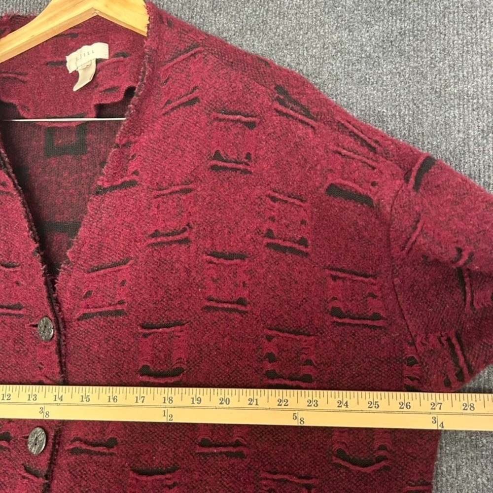 J Jill Womens M Cardigan Wool Sweater Distressed Oversized Burgundy Long Sleeve - Picture 9 of 12